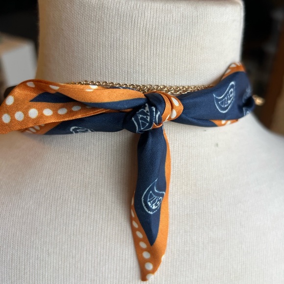 Gold Western Bandana Orange and Blue Necklace with Boot and Flower Charms - Picture 6 of 8